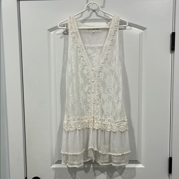 Pretty Angel Tops - Pretty Angel White Lace Sleeveless Top
